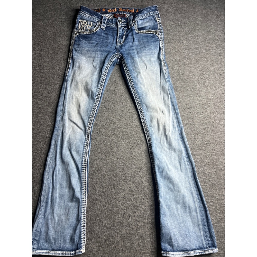 Rock Revival Sundee Mid Rise Bootcut Jeans Blue Embroidered Flap Pocket Size 25 - Picture 2 of 16